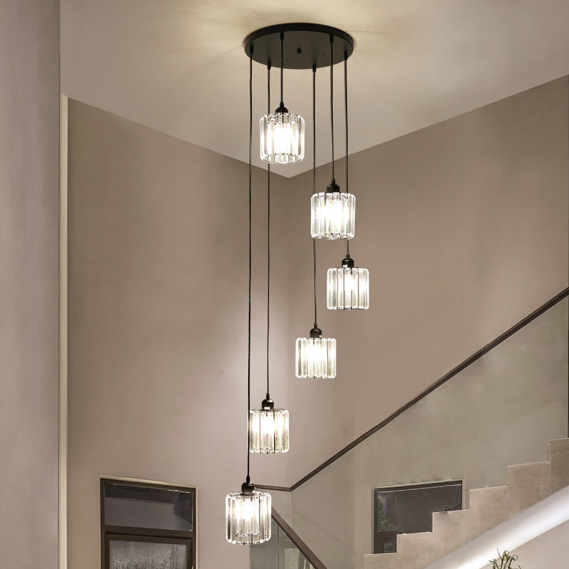 Contemporary Prismatic Crystal Cluster Pendant Light For Stairs