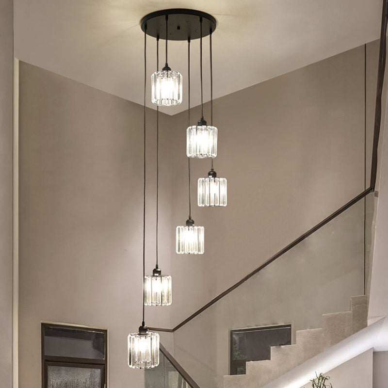 Contemporary Prismatic Crystal Pendant Cluster Light For Stairs