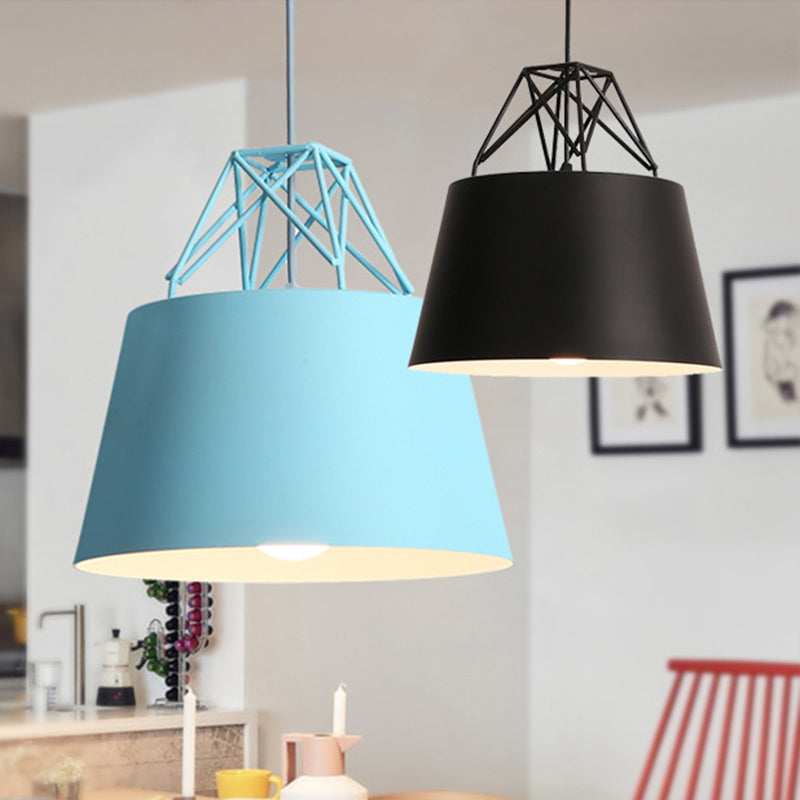 Tapered Macaron Pendant Ceiling Lamp - Metal Single-Bulb Suspension Fixture For Cafes