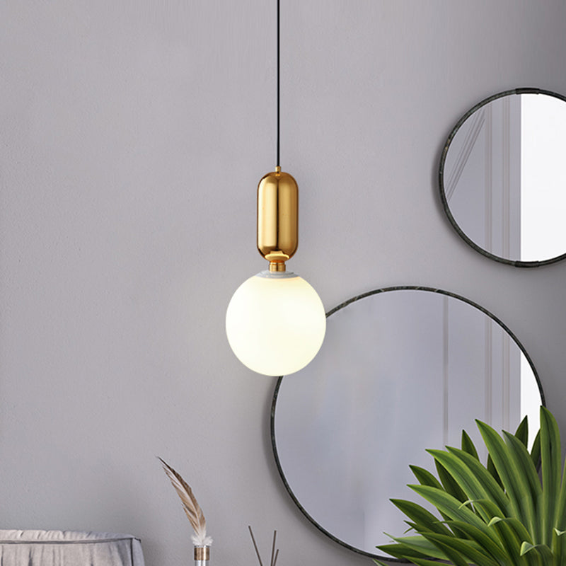 Milky Glass Ball Pendant Lamp - Simplicity 1-Bulb Lighting Fixture For Living Room