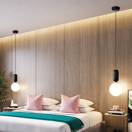 Milky Glass Ball Pendant Lamp - Simplicity 1-Bulb Fixture For Living Room Lighting