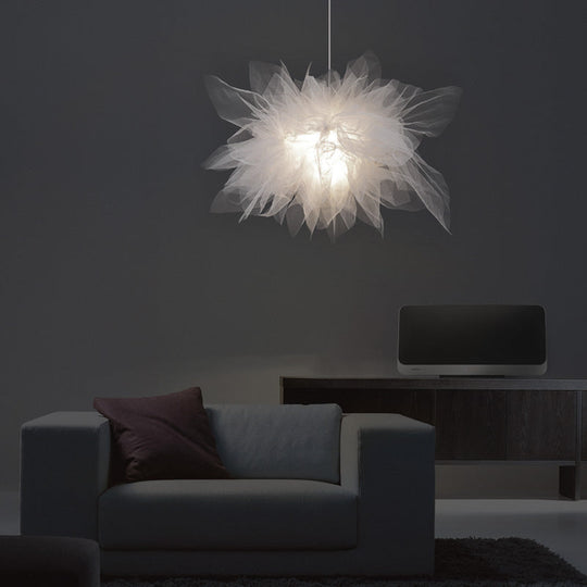 Nordic Floral Tulle Pendant Light Fixture - Stylish 1-Light Lamp For Living Room