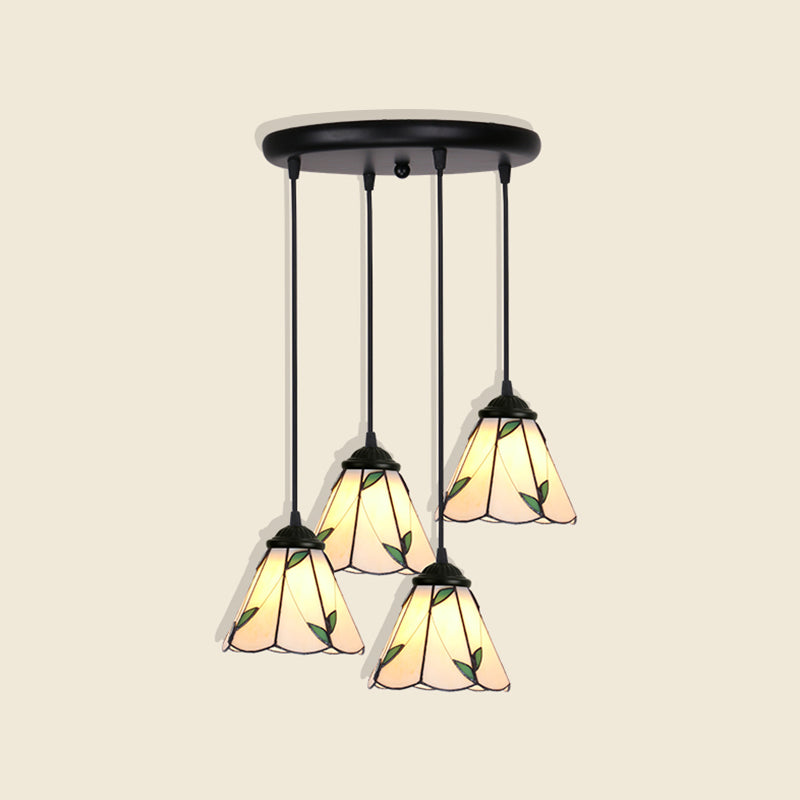 Tiffany Style Handcrafted Floral Art Glass Pendant Light For Dining Room Ceiling 4 / Green