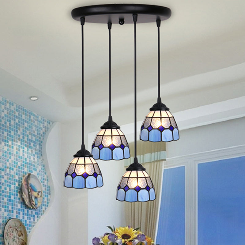Tiffany Style Handcrafted Floral Art Glass Pendant Light For Dining Room Ceiling