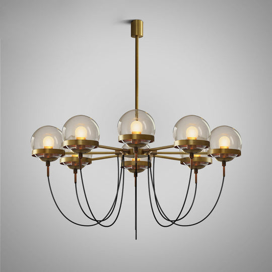 Country-Style Cognac Glass Pendant Light With Swoop Arm - Ball Chandelier 8 / Bronze