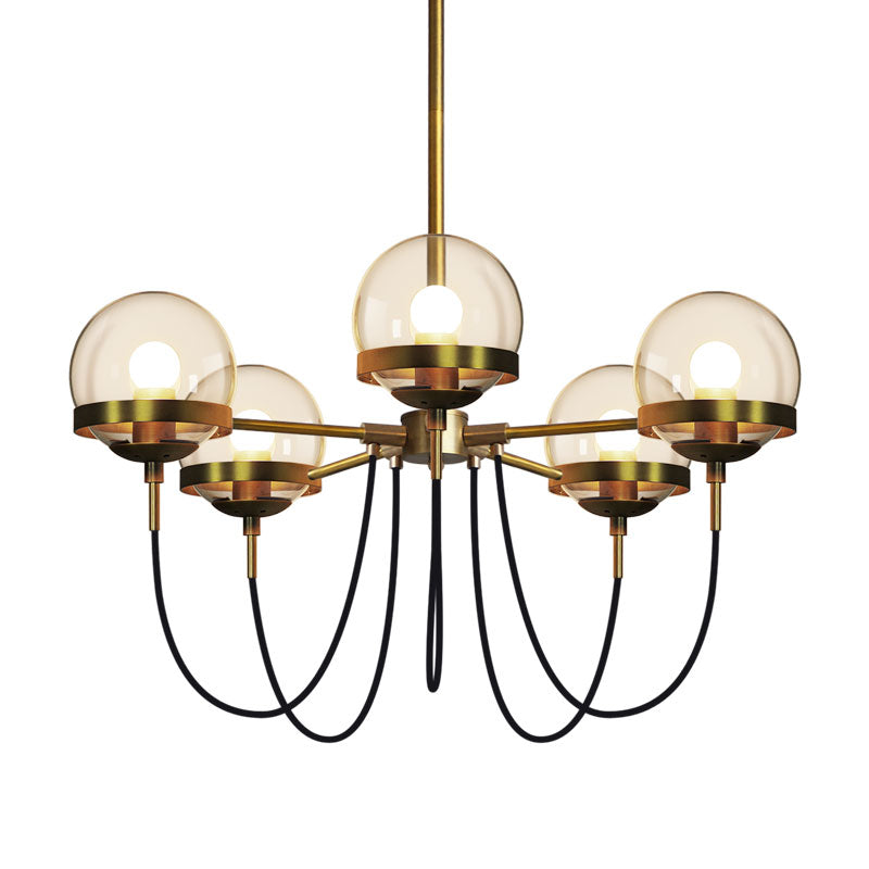 Country-Style Cognac Glass Pendant Light With Swoop Arm - Ball Chandelier