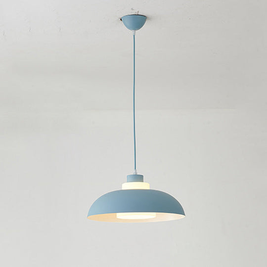 Macaron Single-Bulb Aluminum Ceiling Pendant Light With Acrylic Shade Blue / 17.5’