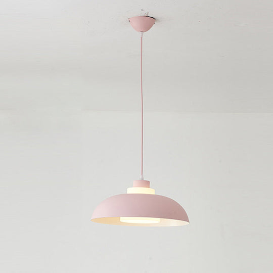 Macaron Single-Bulb Aluminum Ceiling Pendant Light With Acrylic Shade Pink / 17.5’