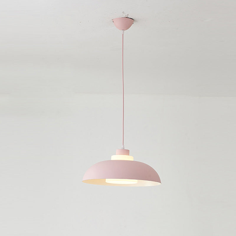 Macaron Single-Bulb Aluminum Ceiling Pendant Light With Acrylic Shade Pink / 14’