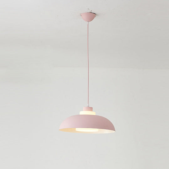 Macaron Single-Bulb Aluminum Ceiling Pendant Light With Acrylic Shade Pink / 14’
