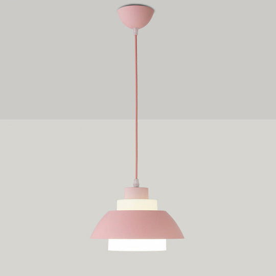 Macaron Single-Bulb Aluminum Ceiling Pendant Light With Acrylic Shade Pink / 9’