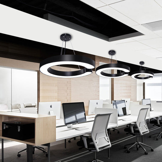 C-Shaped Metal Pendant Light Fixture: Minimalist Led Hang Lamp For Office Ceiling