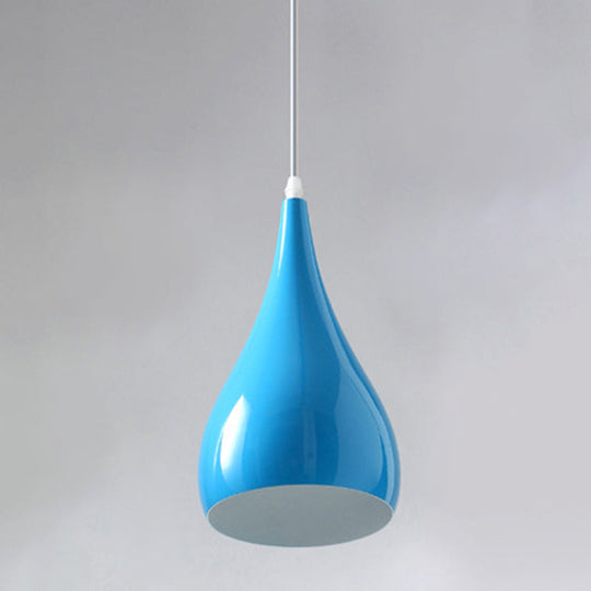 Teardrop Shaped Macaron Metal Pendant Light Fixture - 1 Ceiling Suspension For Dining Room Blue /
