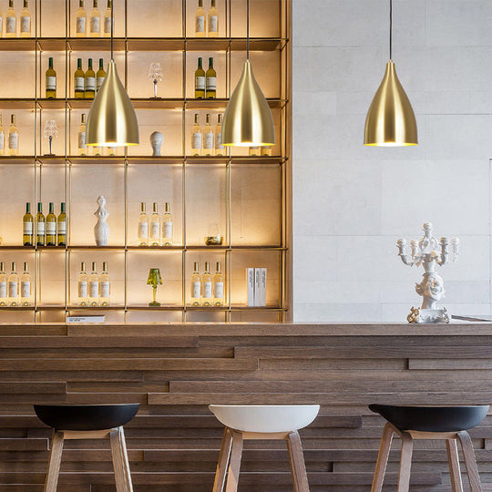 Modern Gold Plated Bullet-Shaped Hanging Lamp Pendant For Restaurants