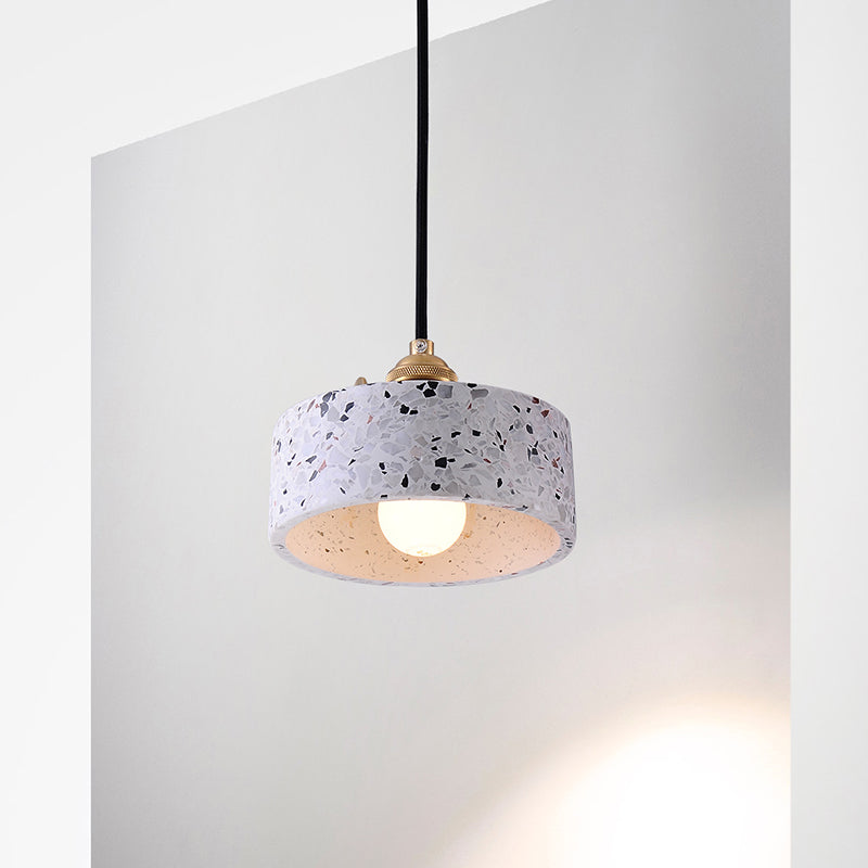 Terrazzo Single Simplicity Pendant Lamp: Round Bedside Hanging Light Fixture With Rotary Switch