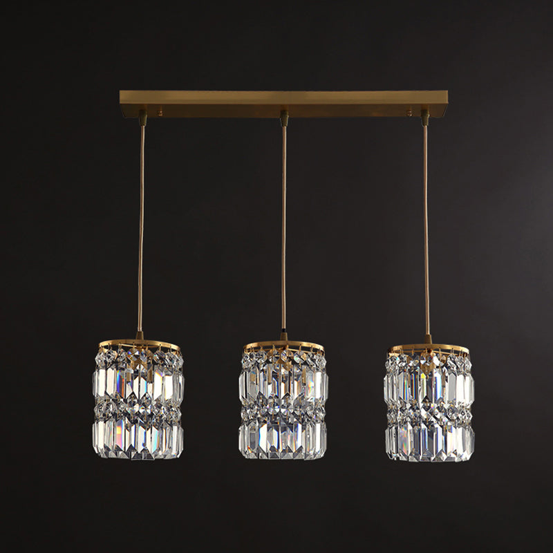 Minimalist Gold Pendant Light Fixture: Crystal Cylindrical Multi-Light 3-Light Hanging Design For