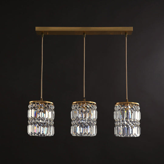 Minimalist Gold Pendant Light Fixture: Crystal Cylindrical Multi-Light 3-Light Hanging Design For
