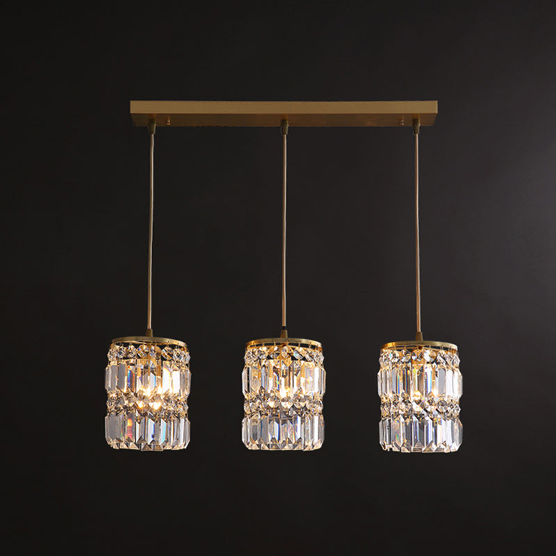 Minimalist Gold Pendant Light Fixture: Crystal Cylindrical Multi-Light 3-Light Hanging Design For
