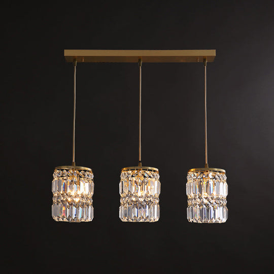Minimalist Gold Pendant Light Fixture: Crystal Cylindrical Multi-Light 3-Light Hanging Design For