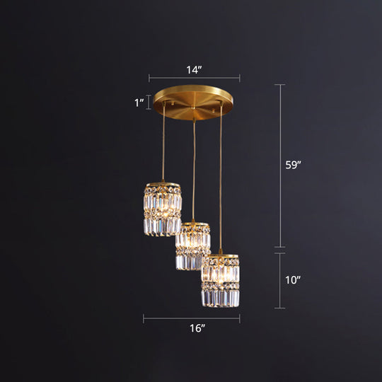 Minimalist Gold Pendant Light Fixture - Crystal Cylindrical Multi For Dining Room