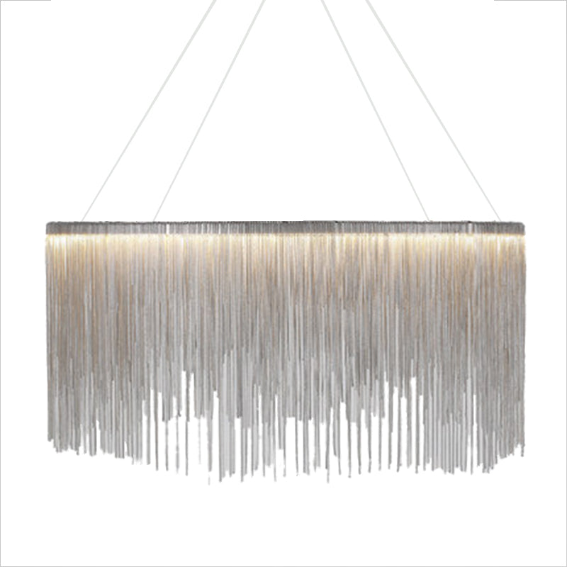 Led Chain Fringe Chandelier - Minimalistic Metal Pendant Light For Living Room