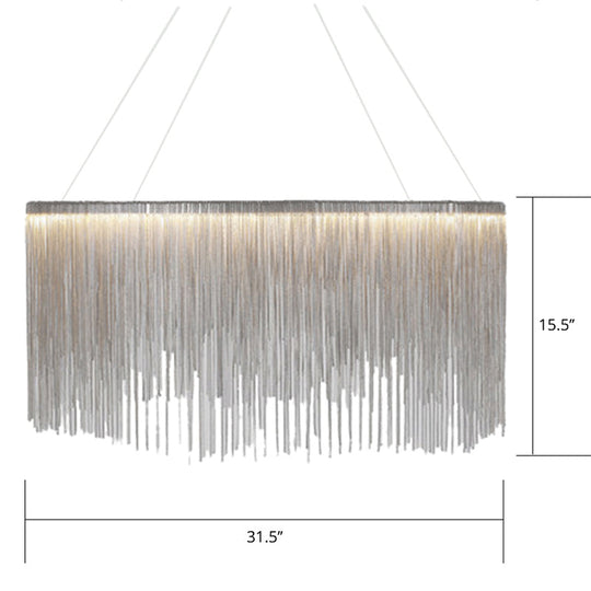 Led Chain Fringe Chandelier - Minimalistic Metal Pendant Light For Living Room