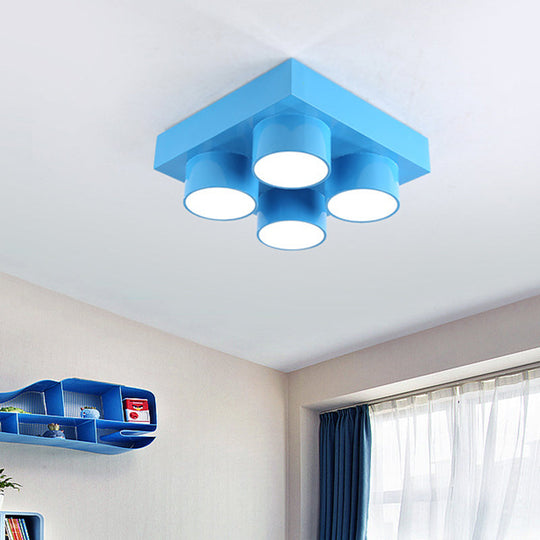 Creative Led Flush Mount Ceiling Light For Kids’ Kindergarten With Toy Brick Design Blue / White