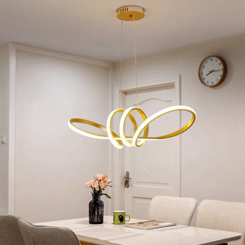 Gold Led Twist Chandelier Pendant For Artistic Dining Room Lighting
