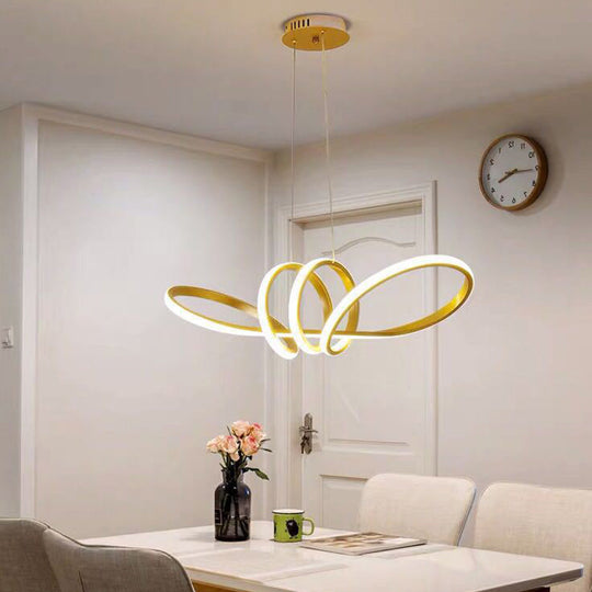 Gold Led Twist Chandelier Pendant For Artistic Dining Room Lighting