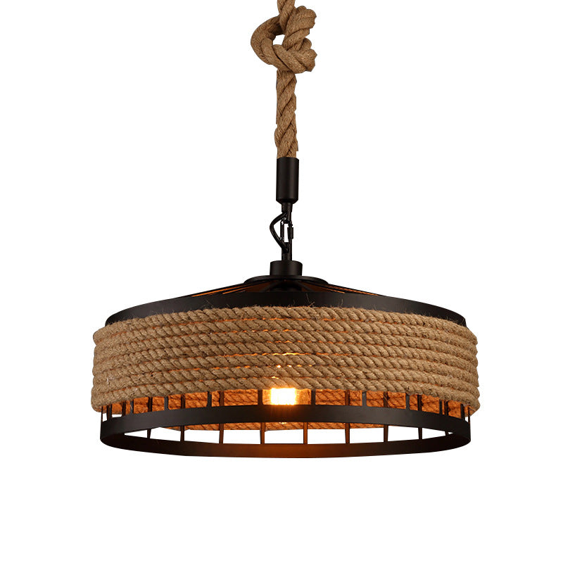 Rustic Hand-Twisted Rope Pendant Light In Black-Brown Finish - 1 Bulb For Restaurants