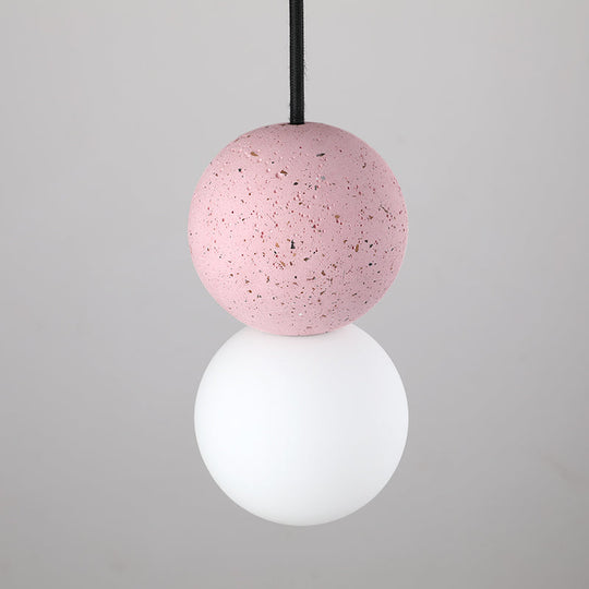 Gourd Shaped Terrazzo Hanging Lamp With Opal Glass Shade Pink