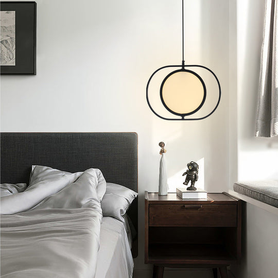 Black Minimalistic Led Pendant Lamp - Sleek Acrylic Bedside Hanging Light Fixture