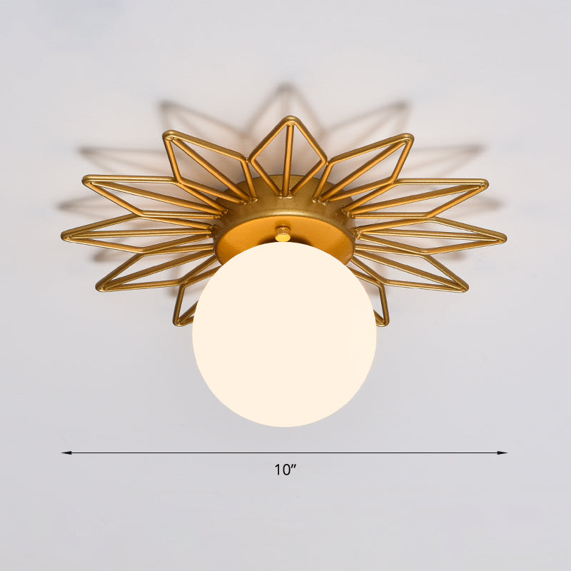 Gold Flushmount Bedroom Ceiling Light With Postmodern Single - Bulb & Cream Glass Shade
