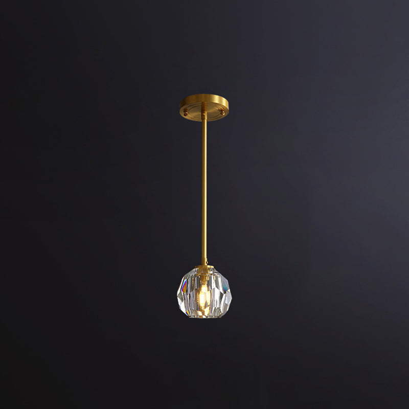 Gold Crystal Pendant Lamp: Simple & Elegant Ceiling Light For Bedside Or Any Room - 1 Clear-Cut Bulb