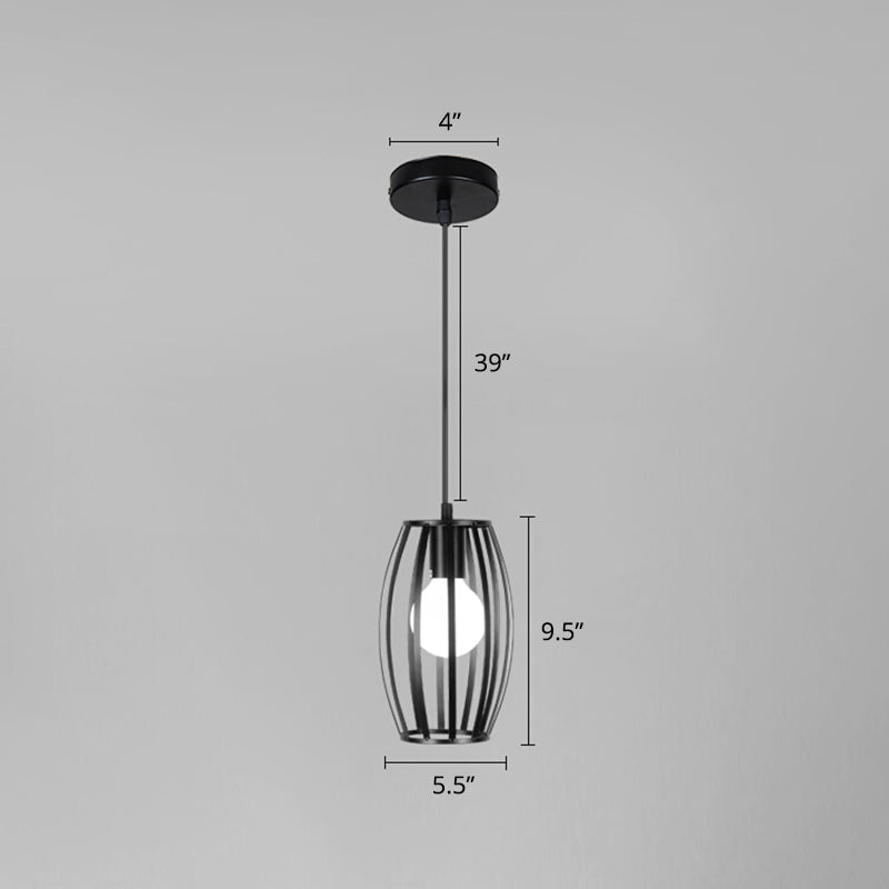 Industrial Iron Geometric Cage Hanging Ceiling Light - Black Suspension Lamp For Restaurants