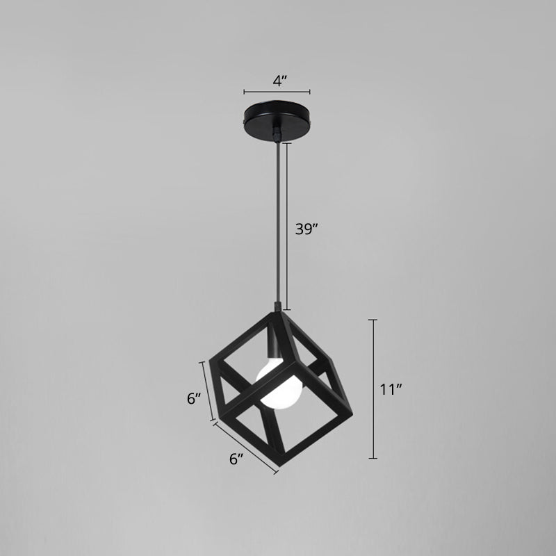 Industrial Iron Geometric Cage Hanging Ceiling Light - Black Suspension Lamp For Restaurants