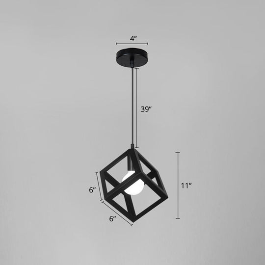 Industrial Iron Geometric Cage Hanging Ceiling Light - Black Suspension Lamp For Restaurants