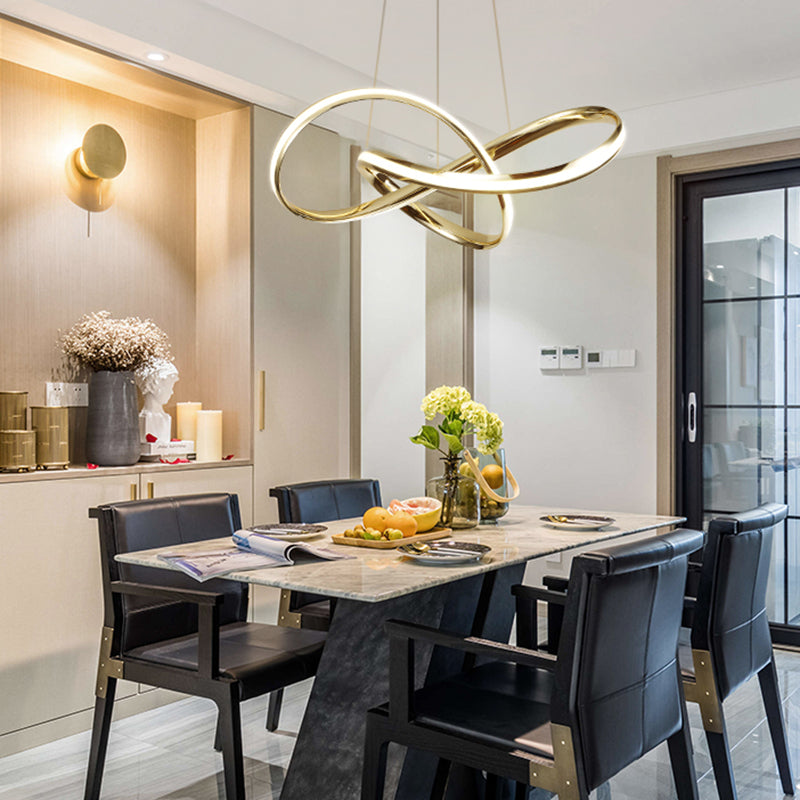 Aluminum Twist Chandelier With Led Artistic Gold Light For Dining Room Ceiling