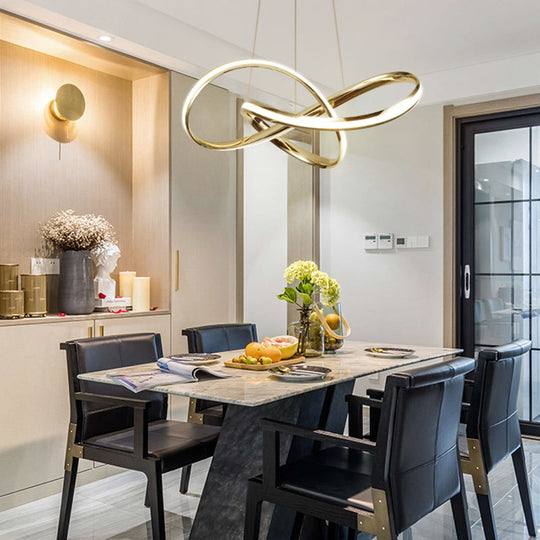 Aluminum Twist Chandelier With Led Artistic Gold Light For Dining Room Ceiling