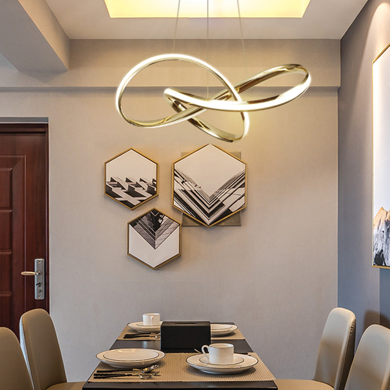Aluminum Twist Chandelier With Led Artistic Gold Light For Dining Room Ceiling