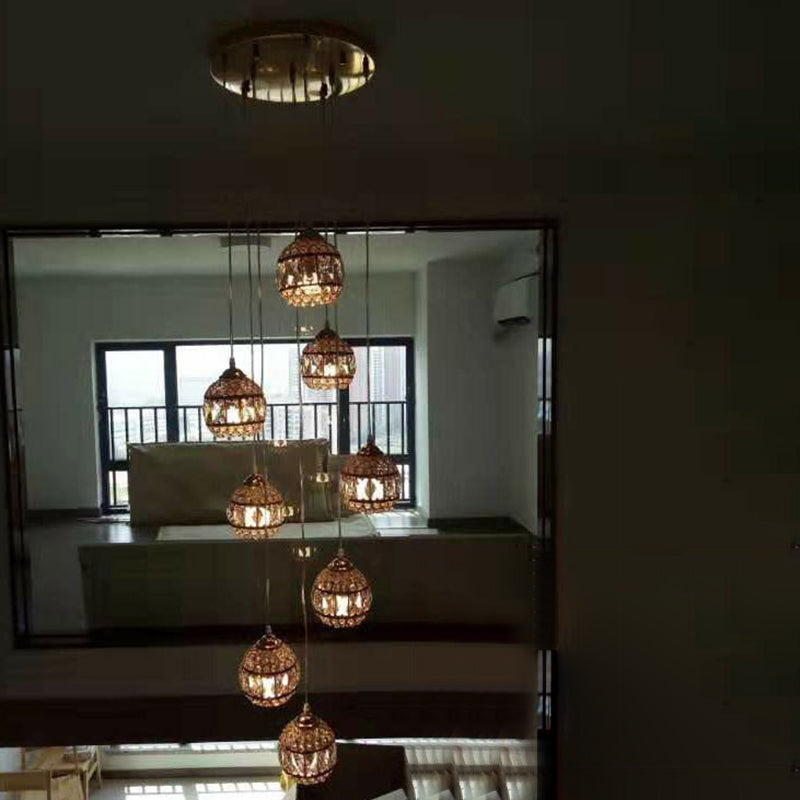 Modern Gold Crystal Pendant Light Fixture For Staircase 8 / Regular