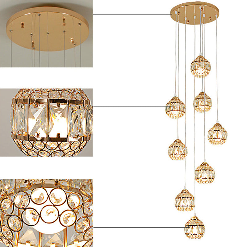Modern Gold Crystal Pendant Light Fixture For Staircase