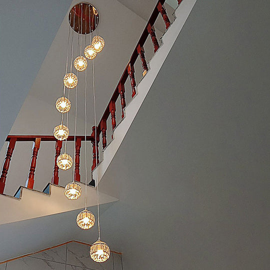 Modern Gold Crystal Pendant Light Fixture For Staircase 12 / Spiral