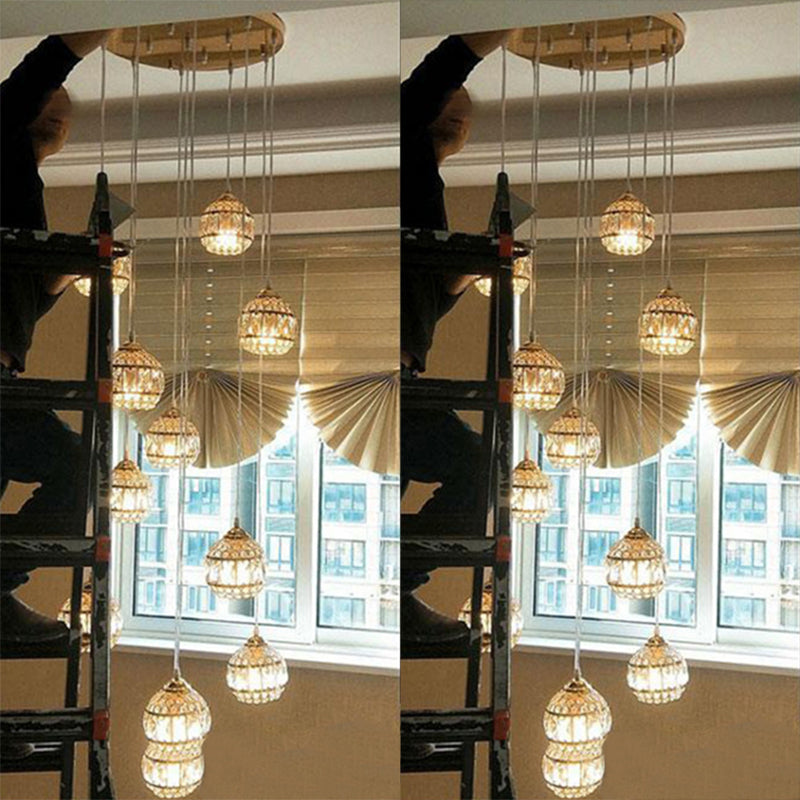 Modern Gold Crystal Pendant Light Fixture For Staircase 12 / Regular
