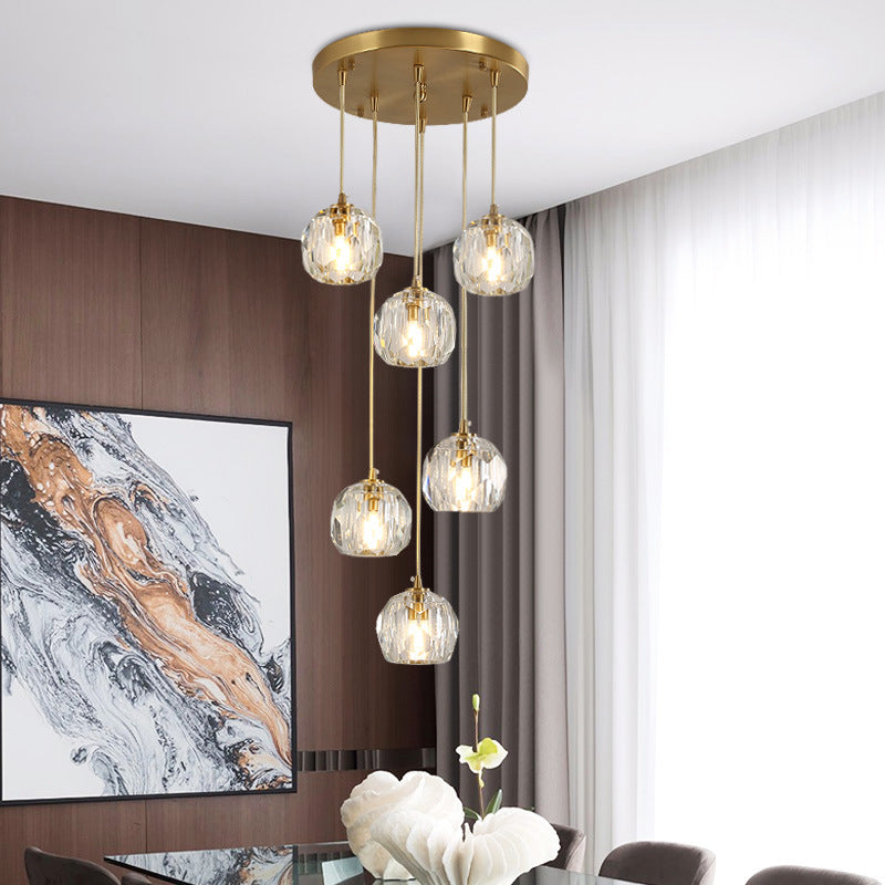 Beveled K9 Crystal Pendant Lamp In Brass Finish - Stylish Multi-Light Ceiling Fixture