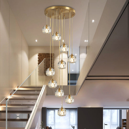 Simplicity Brass Finish Multi Pendant Ceiling Light With Beveled K9 Crystal Suspension 10 /
