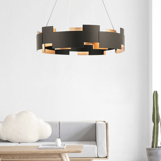 Postmodern Black And Gold Metal Pendant Chandelier Spliced Inner Suspension Light