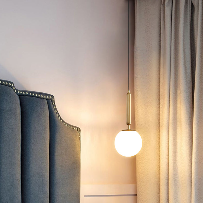 Minimalist Opal Glass Ball Pendant Light With Gold Finish - Bedside Or Ceiling Mount