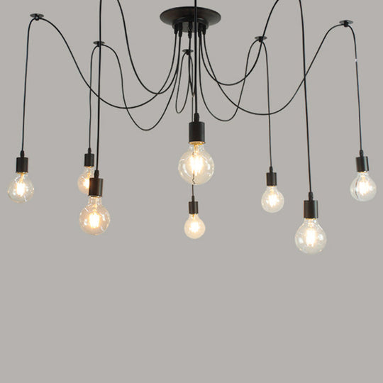 Industrial Black Metal Spider Ceiling Lamp With 8 Bulbs - Swag Pendant Lighting For Restaurants