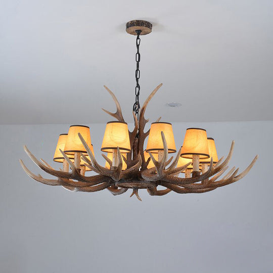 Antler Chandelier: Resin Countryside Living Room Lighting 10 / Dark Brown
